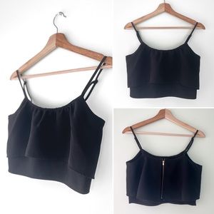 Express Ruffled 2-Layer Crop Top ✨ Black Size S